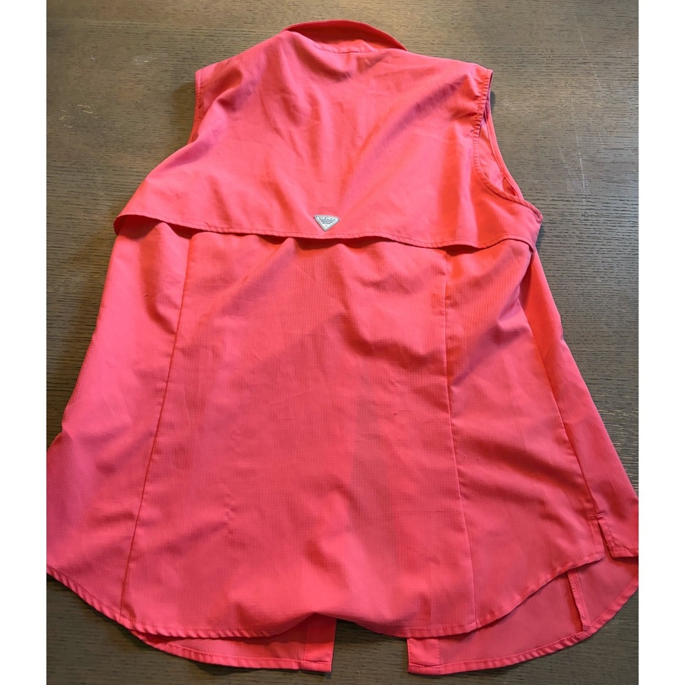 Columbia PFG Mens Sleeveless Fishing Shirt Coral Pink Ripstop Ventilated L/G - Picture 6 of 11